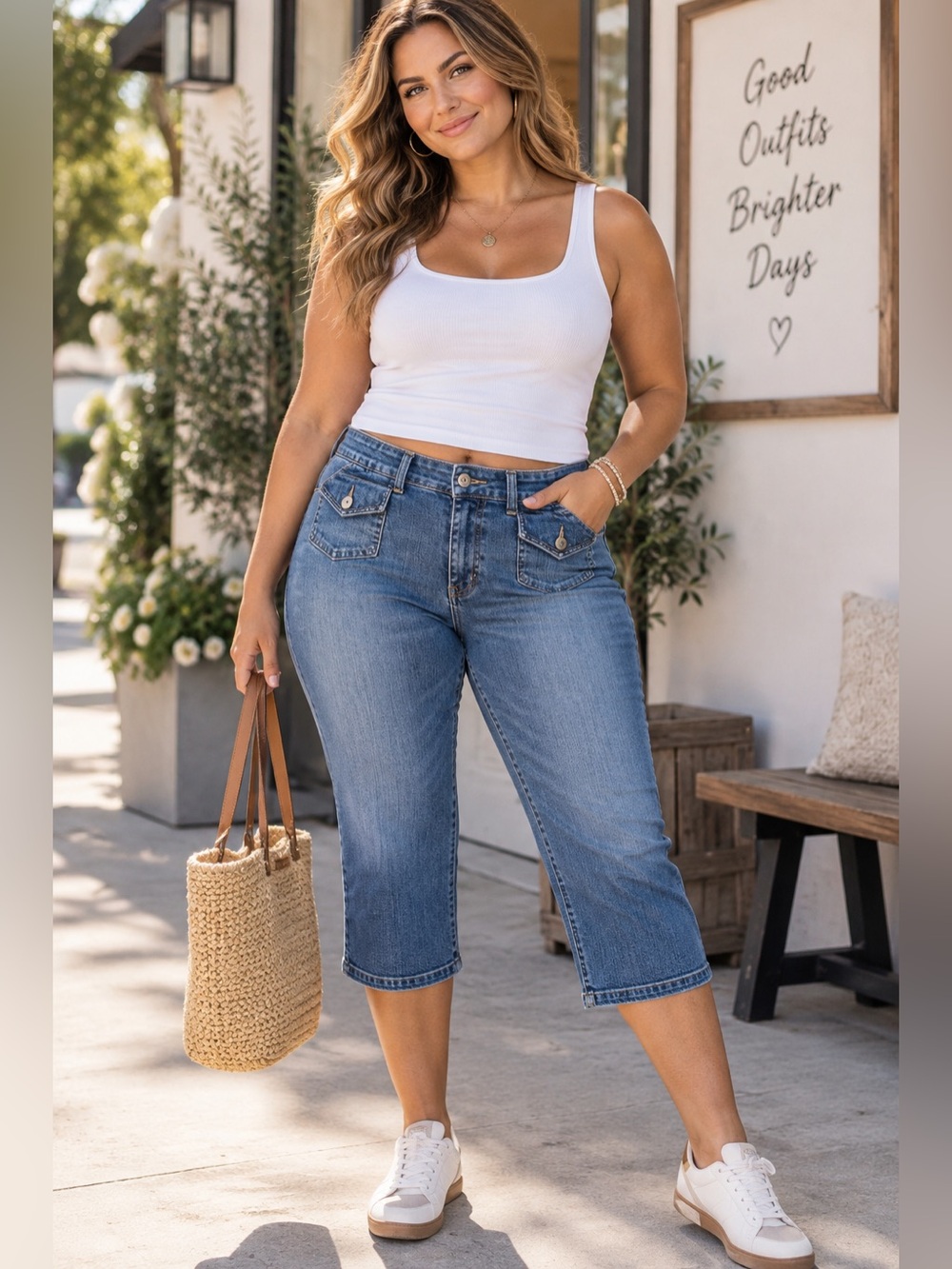 Venezia Jeans Clothing Co. High-Rise Utility Capri Cropped Jeans Size 14